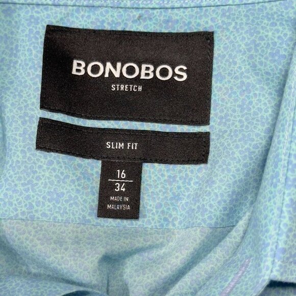 BONOBOS STRETCH Mens Casual Shirt Blue Cotton Size 16/34 - Picture 4 of 8